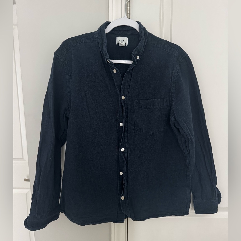 H&M Men's Dark Blue Casual Button Down Shirt